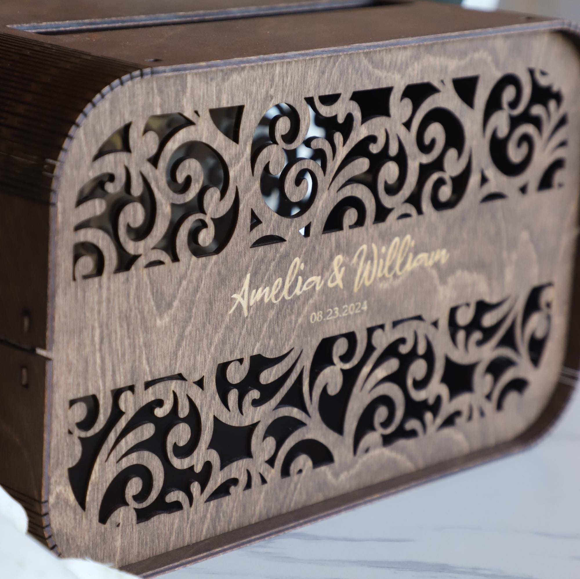 Personalized Wooden Wedding Card Box With Slot: Rustic Boho Decor - Etsy