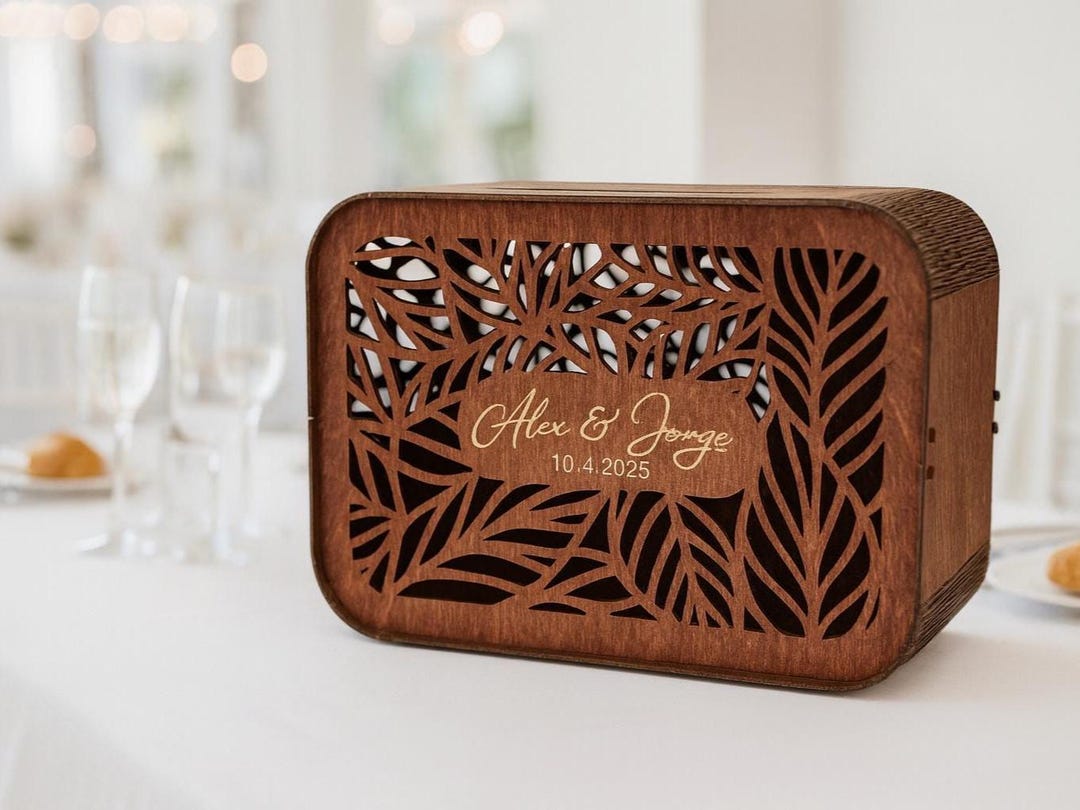 Custom Wooden Wedding Card Box – Personalized Money Gift Chest With ...