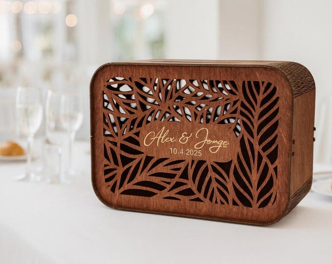 Personalized Wedding Card Box With Names & Date, Rustic Wooden Keepsake ...