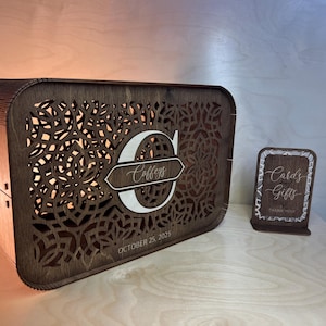 Caja para tarjetas de boda personalizada con ranura, caja de regalo de boda rústica, caja de madera personalizada para tarjetas, regalo de boda personalizado, decoración de boda bohemia