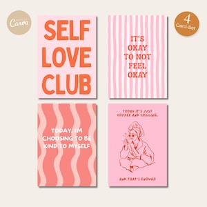 Self Love Printable Card Bundle – Mental Health Wall Art Set – Cozy Affirmation Prints – Aesthetic Self Care Decor – Canva Download and PDF