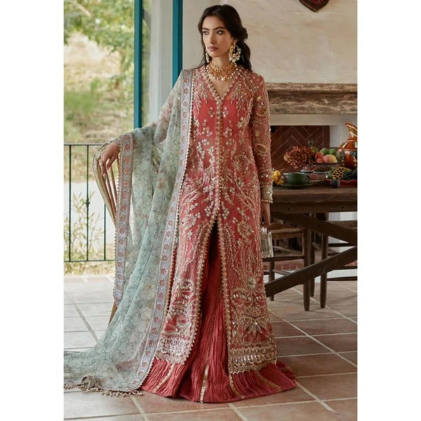 Abiti da sposa indiani pakistani Collezione ricamata in rete Ultimo stile Eid Abiti da festa Abiti Shalwar Kameez Abiti USA UK