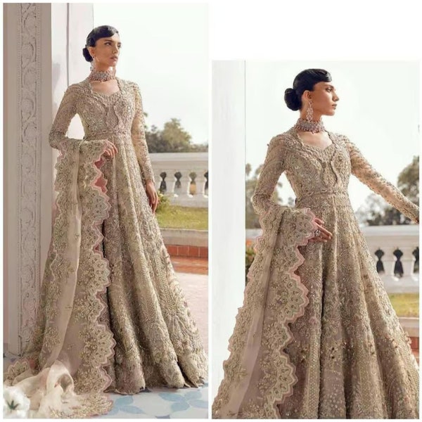 Pakistani Indian Wedding Dresses Net Heavy Embroidered Long Frock Collection Latest Style Eid Party Wear Clothes Shalwar Kameez Suits USA UK