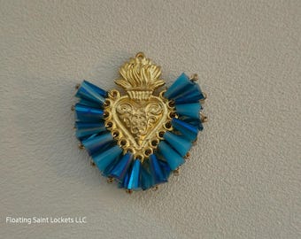 Gold Heart Pendant with Blue Beads | Devotional Christian Necklace (14K Gold-Plated Chain)