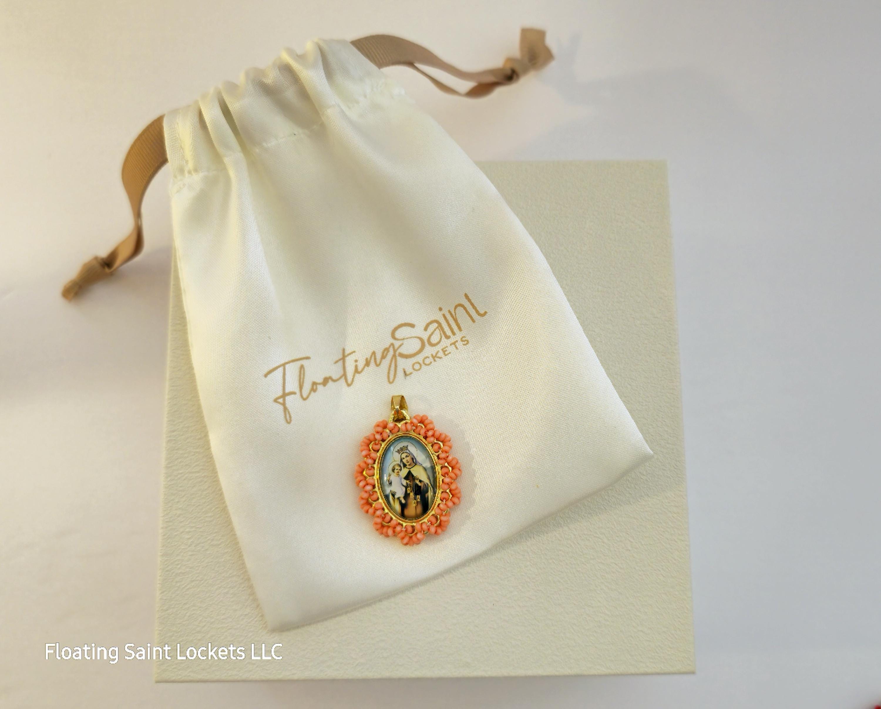 Our Lady of Mt. Carmel Pendant With Peach Beads | Gold Plated Chain ...