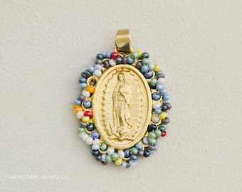 Our Lady of Guadalupe Pendant | Gold Plated Chain | Multicolored Beads Religious Necklace
