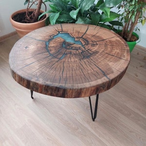 Live Edge Coffee Table Made From Natural Elm Slab, Rustic Coffee Table With Organic Shape Made From Elm Wood And Black Steel Legs