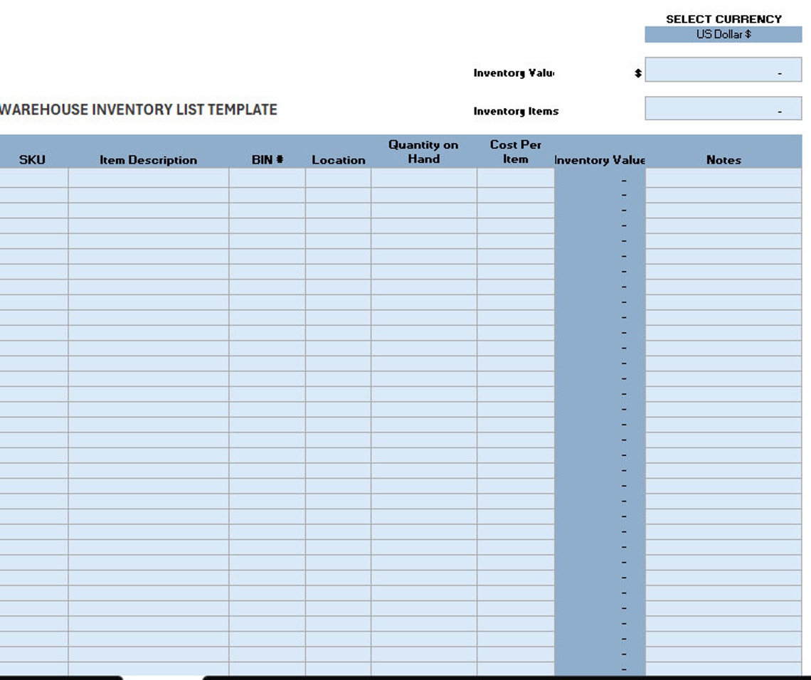 Inventory List Template, Editable Inventory Log, Inventory Tracker ...