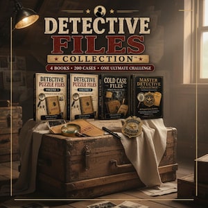 Detective Puzzles Collection, 200 Mystery Cases in 4 Printable PDF Books