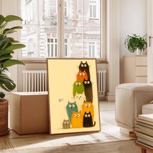 Funny Cat Wall Art Printable - Colorful Cartoon Cats Digital Download - Whimsical Animal Art PDF - Cute Cat Lover Gift - Instant Download