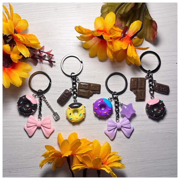 Porte-clés kawaii / Fait main en fimo / Pendentifs au chocolat et beignets kawaii / Cadeau pour elle