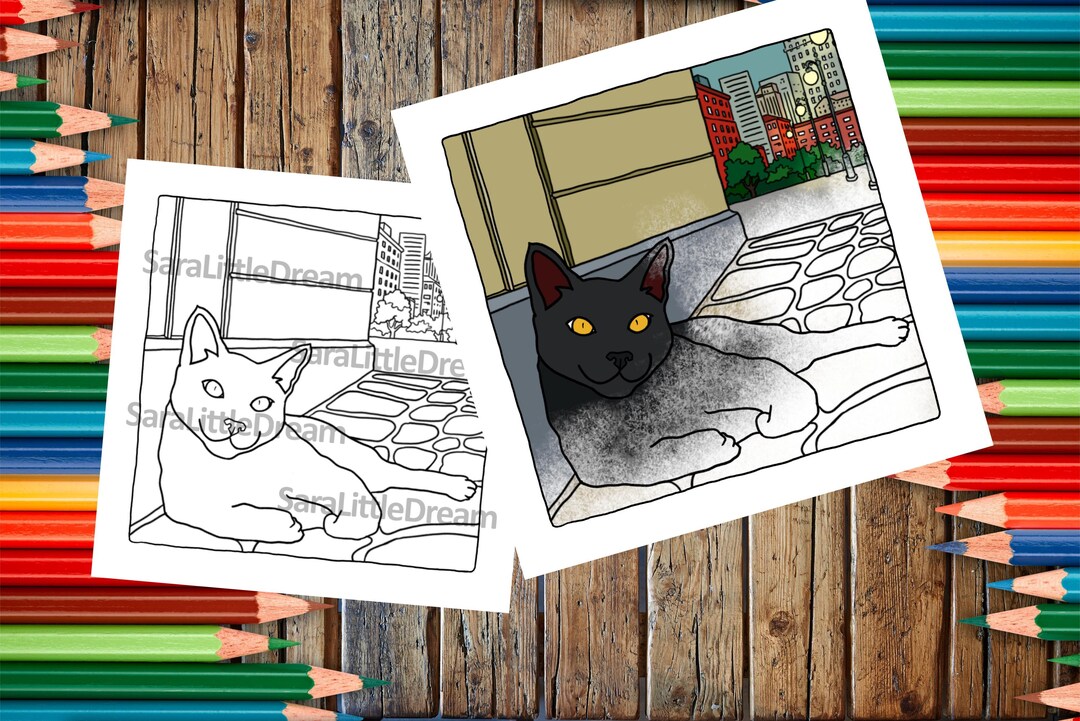 Simple Cat Line Art Coloring Page for Kids & Adults, Digital Dowload ...