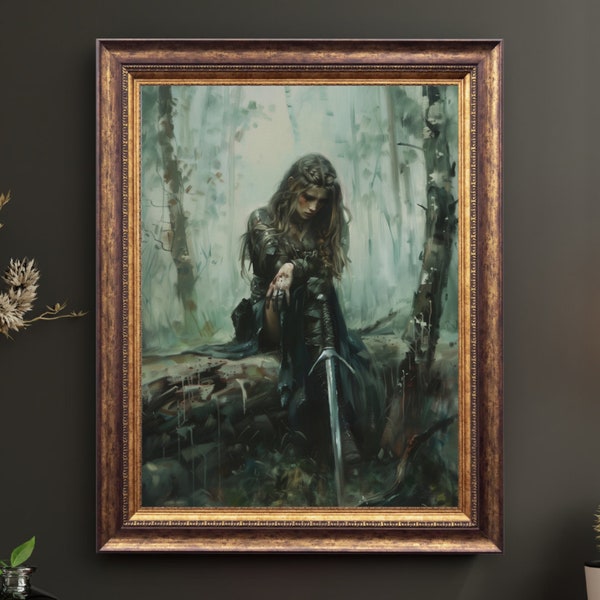 Viking Wall Art, Dark Academia, Moody Painting, Classical Painting, Gloomy Aesthetic Print, Female Viking