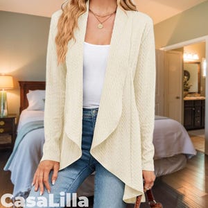 Draped Open Front Knit Cardigan: Women&#39;s Long Sleeve Sweater