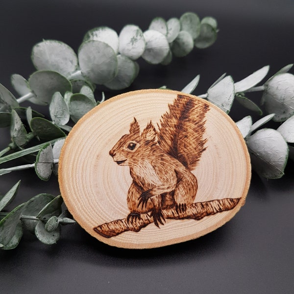 Eichhörnchen Brandmalerei auf Holzscheibe