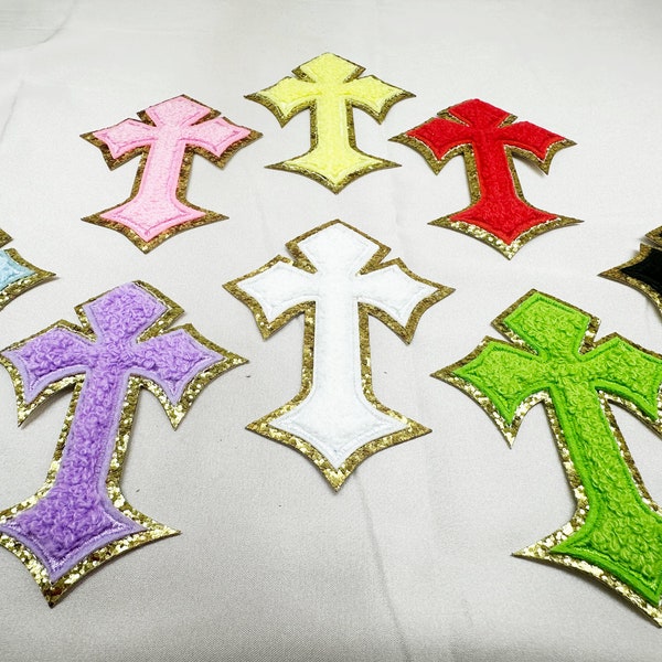 Gothic Cross Iron On Patch,Chenille Crucifix Patches,Embroidered Cross Punk Metal DIY Jacket T-Shirt Decoration,Mother's Day gift