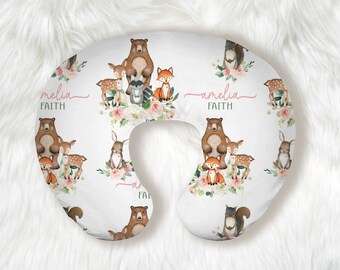 Woodland Animals Personalized Nursing Pillow Cover, Boppy Pillow Cover, Nursing Pad Cover, Breastfeeding Pillow Cover