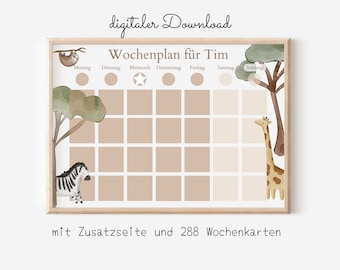 Weekly plan "Jungle" for children, 288 routine cards, Canva template and PDF instant download, routine plan according to Montessori