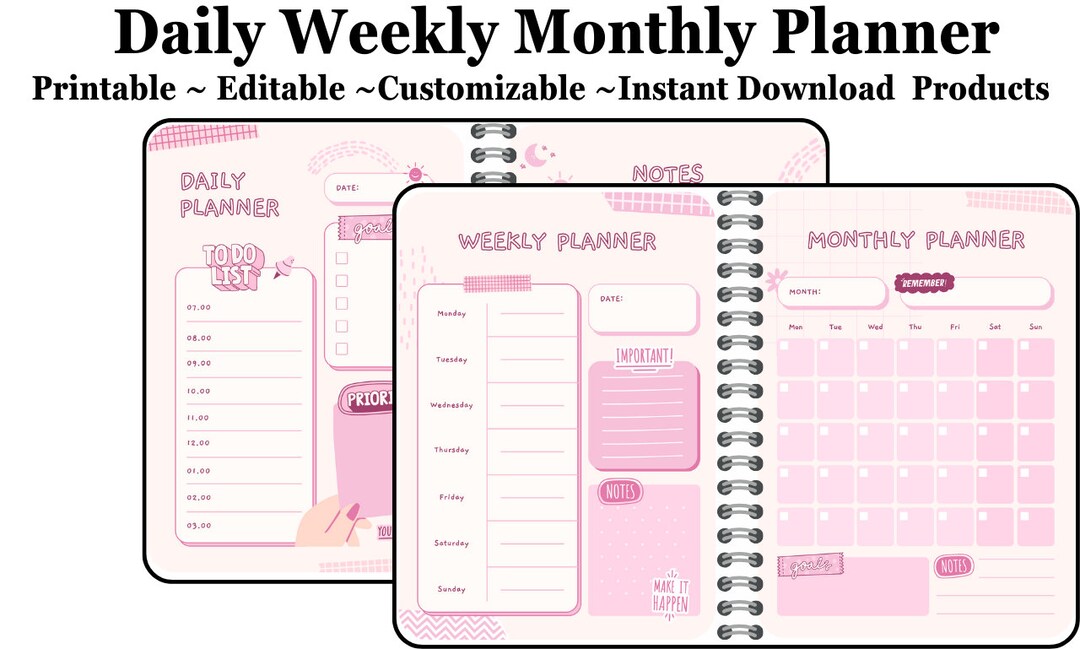 Daily Weekly Monthly Planner - Etsy