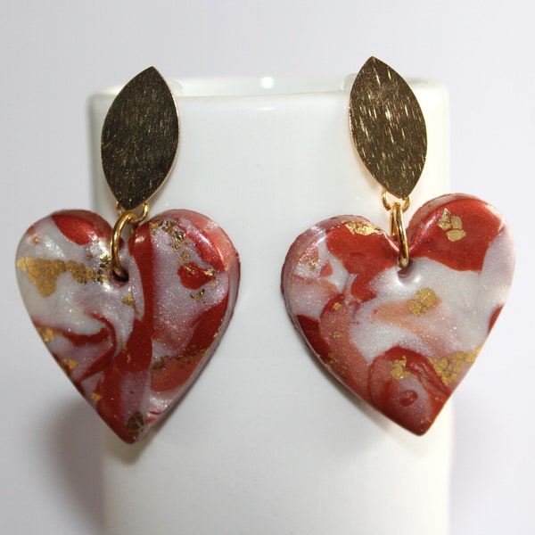 Boucles d'oreilles Artisanales "CHARLINE" en Pâte polymère et Feuilles d'Or