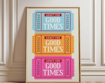 Retro Ticket Wall Art Print | Preppy Dorm Decor (Digital Download)