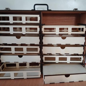 Etui - skrzynka na farby - przenośna stacja malarska - na sklejkę 5 mm lub płytę mdf 3 mm szuflada plik cyfrowy