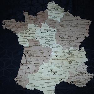 Carte de France , maps , puzzle de carte de France en bois fichier numérique pour découpe laser