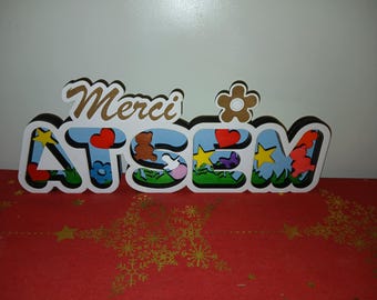Fichier numérique Merci Atsem   découpe laser multicouches lettres en bois cadeau  original