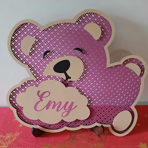 Fichier vectoriel ourson , ours ,décoration porte, chambre , enfant ,pancarte ,cadre , cannage, rotin , rattan