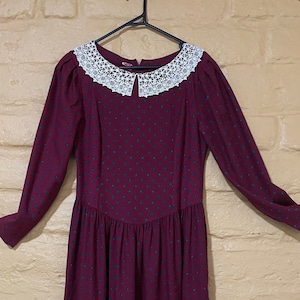Exquisite Laura Ashley midi wool and cotton dress with lace collar size 12