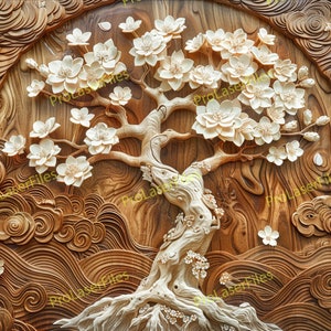 Archivo de grabado láser de árbol de flor de cerezo / Ilusión 3D / Grabación láser PNG / Diseño para láser / Archivo digital