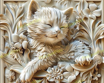 Kitten Laser Engrave File | 3D Illusion | Laser Burn PNG | Design For Laser | Digital File