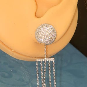 Long Sterling Silver Chandelier Earrings •Unique Cz diamond crystal Dangle Earring• Fine Jewelry • white gold statement jewellery Gift hoops