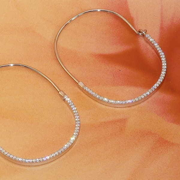 Classic Fine 925 Silver Zircon diamond cz large hoops earrings, Geometric antique vintage style hoops earrings,large hoops, party evening