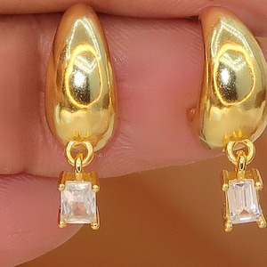 Bridal Earrings, Wedding ,Ear hoops chunky gold 925 silver Drop earrings,vogue ,Statement hoops huggies,Celebrity Pave VVS1 D moissanite