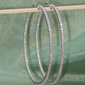 Sterling Silber CZ Creolen | Große 8 cm Kreis Hoops