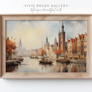 Oil Painting, City Landscape, Printable Wall Art, Art Print, Digital Download, Gdansk, Poland - PP2