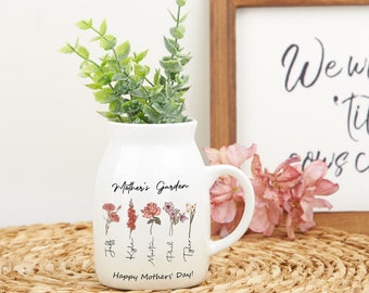 Personalized Grandma's Garden Birth Flower Vase,Mother's Day Gift, Birth Floral Mother's Vase, Stained Flowers Customized Flower Vase Or Pot
