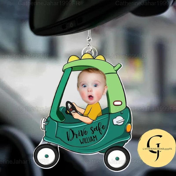 Baby Drive Safe Car Ornament, Custom Photo Drive Safe Daddy Car Ornament, Car Hanging Ornament, Car Interior Decor, Birthday Gift