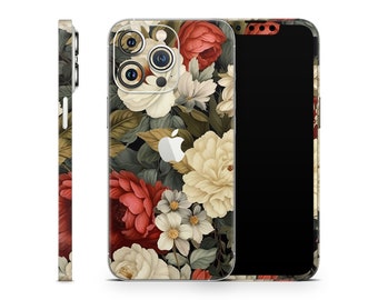 Floral Elegance iPhone Skin - Décalcomanie en vinyle de protection haut de gamme pour modèles d'iPhone