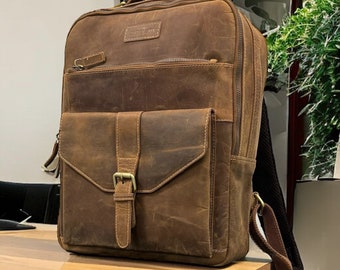 Büffelleder Rucksack, Premium Büffel Leder, Alltagstasche, Brauner Rucksack aus Büffelleder, Reisetasche, Vollnarbleder, Laptop Rucksack