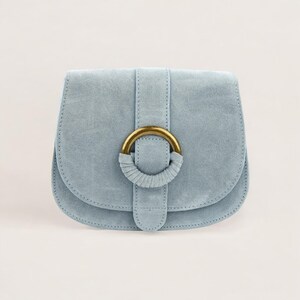 Wildleder Umhängetasche, Crossbody Bag Damen, Crossbag Veloursleder, Schultertasche Wildleder, runde Tasche, Ledertasche, Rosa, Blau, Mint