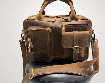 Premium Leder | Umhängetasche | Büffel Leder tasche | Laptop Tasche | Aktentasche |  Reisetasche