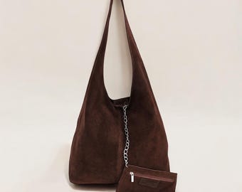 Large Suede Shopper Tote Bag – Slouchy Hobo Shoulder Bag for Women, Soft Leather Purse, Gift for Her, Everyday Bag