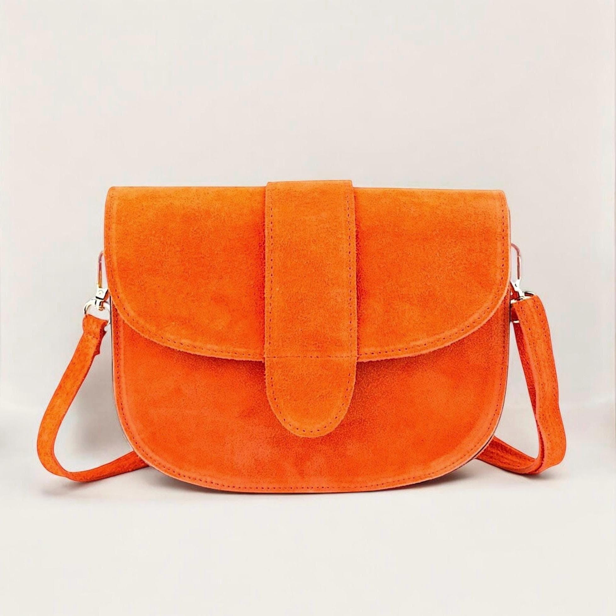 Wildleder Umhängetasche, Crossbody Bag Damen, Crossbag Veloursleder, Schultertasche Wildleder, runde Tasche, Ledertasche, Orange, Pink, Mint