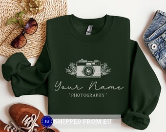 Felpa personalizzata per fotografo, maglione pullover personalizzato per fotografia, regalo per donna, girocollo con nome logo Studio, aderente o oversize