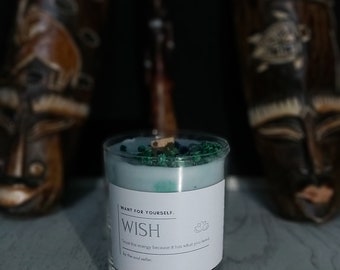 Wish Aromatherapy Candle - Green Quartz, Natural, %100 Vegan Soy Wax, Energy, Meditation, Carma, Relaxing, Manifest - Handmade Candle