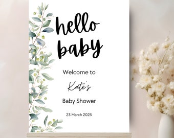 Eucalyptus Baby Shower, Greenery, Gender Neutral, Baby Shower Welcome Sign, Welcome Poster, Instant Download, Editable Template, BA008