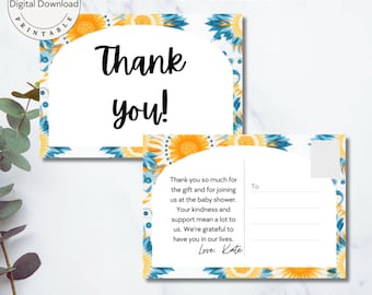 A Little Ray of Sunshine, Boho Sun, Baby Shower Thank you Card, Printable, Editable, Thank You Postcard Template BA002