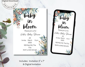 Evite Baby in Bloom Baby Shower Invitation Bundle, Spring Flowers Baby Shower Invite Pack, Boy Wildflower, Girl Wildflower, Natives 009